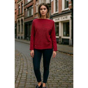 Lauren Ralph Lauren Ribbed Knit Sweater S Red Dolman Sleeve Relaxed Fit Preppy